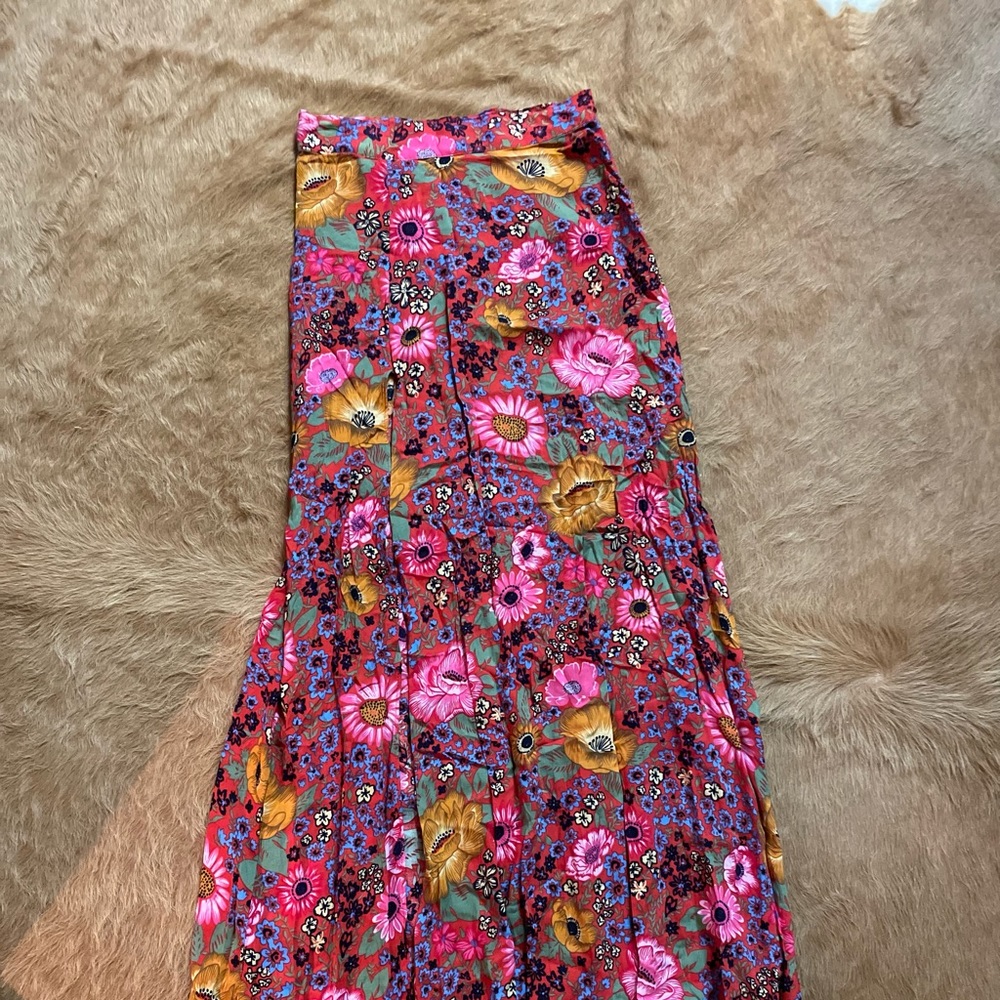 XIX palms floral high waisted maxi skirt